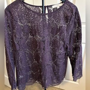 LOFT Women's Purple Lace Blouse